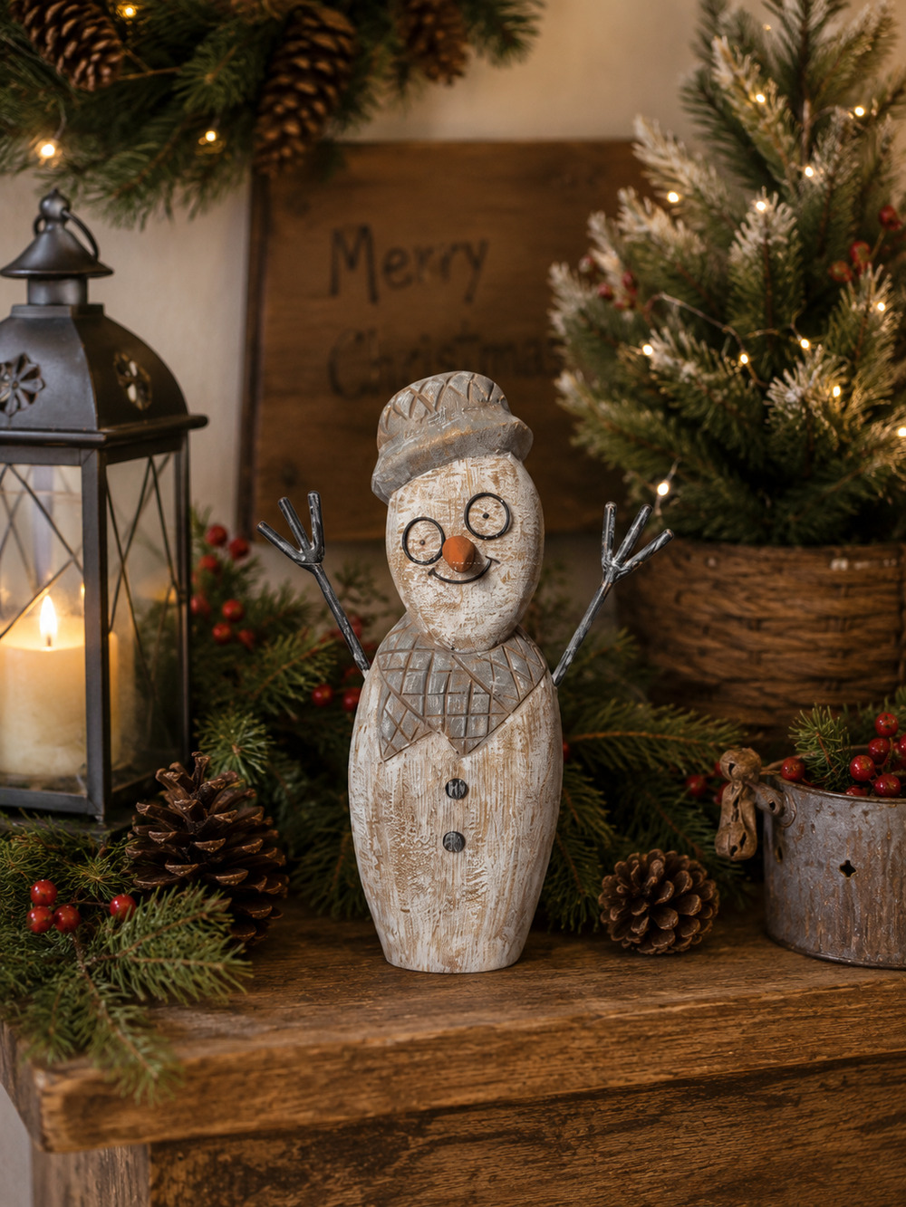 Adorable Handmade Wood Snowman